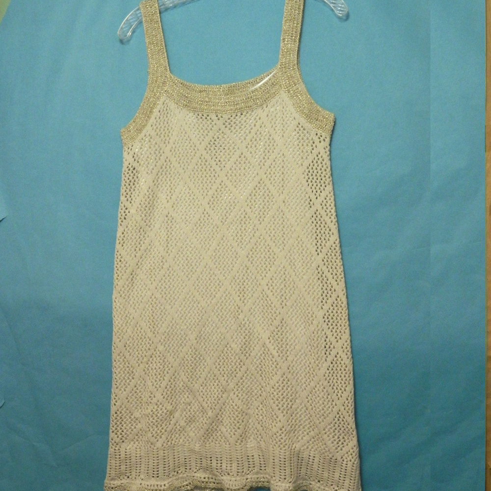 VENUS IVORY & GOLD METALLIC CROCHET DRESS  MEDIUM